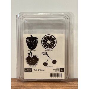 Stampin Up! Tart & Tangy Set Of 4 Fruit Rubber Stamps With Wooden Blocks 111514